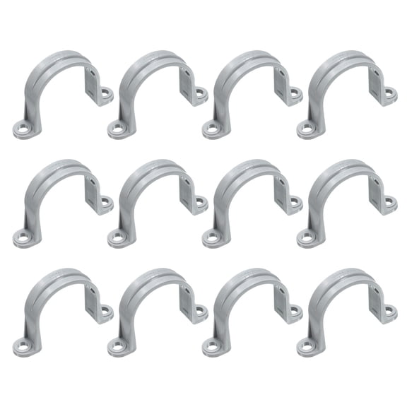 12Pack 1-1/2 Inch Pipe Straps, 2 Hole Conduit Pipe Clamps Supports, Mounting Bracket Clips for Cables and Tube Fittings, Gray