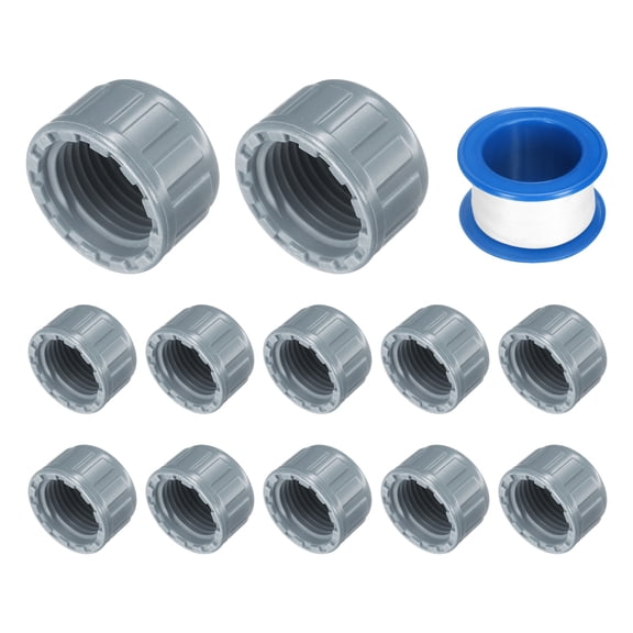 12Pack 1/2 Inch PT Female Thread Pipe Fitting Cap, Cleanout Water Drain End Caps, Pipe Plug Socket Fittings with Tape for Water Heater Supply Lines, Plumbing, Gray
