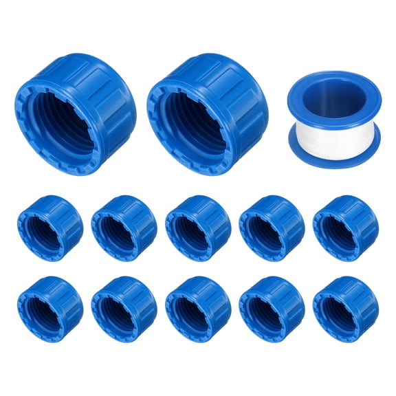 12Pack 1/2 Inch PT Female Thread Pipe Fitting Cap, Cleanout Water Drain End Caps, Pipe Plug Socket Fittings with Tape for Water Heater Supply Lines, Plumbing, Blue