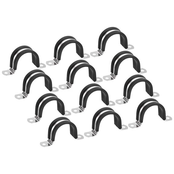 Uxcell 12Pcs 40mm Cable Clamp U Shape Stainless Steel Rubber Cushioned Pipe Strap