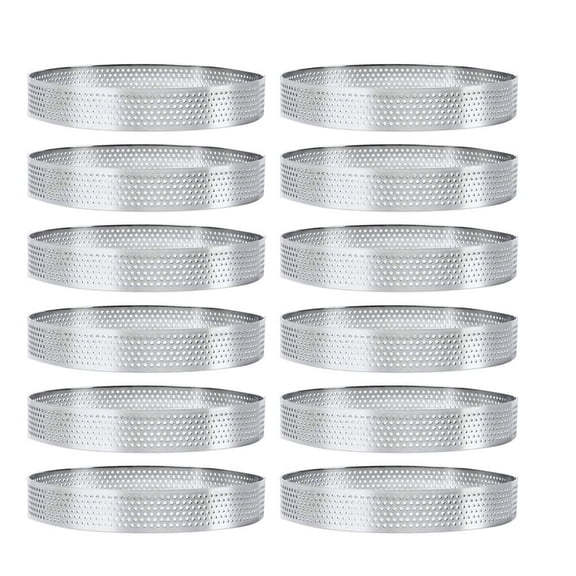 12Pack 10cm Circular Tart Rings with Holes Stainless Steel Fruit Pie Quiches Cake Mousse Mold Kitchen Baking Mould Ring
