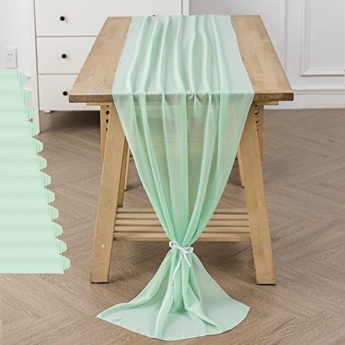 12Pack 10ft Chiffon Table Runner 29x120 Inch Sheer Romantic Table Runner for Wedding Birthday Party Bridal Shower Outdoor Decoration-Mint