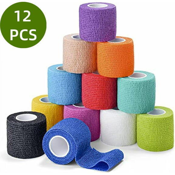 12Pack 2” x 5 Yards Self Adhesive Bandage Wrap,Elastic Self Breathable Self Adherent Wrap for Pets,Athletic Cohesive Bandage for First Aid
