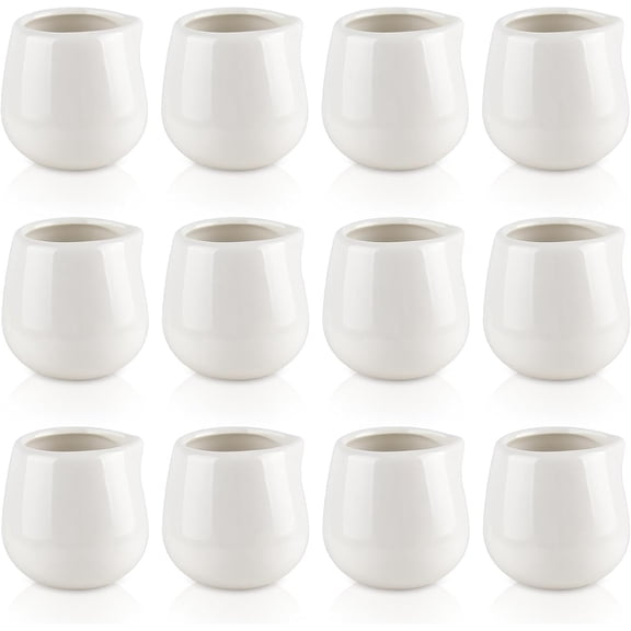 12Pack 3 oz Mini Cream Pitcher, Small Ceramic Cream Jugs, White Porcelain Creamer for Milk, Coffee, Tea, Jam, Sauces