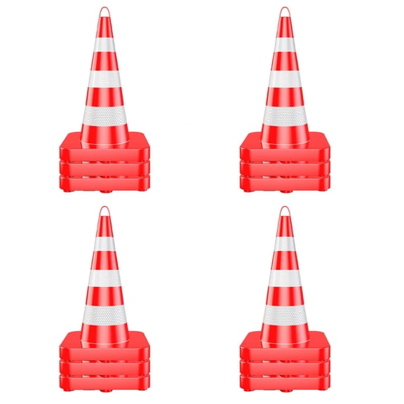 12Pack 33.86in Red Road Safety Cone, Industrial-grade Flexible PVC Reflective Cones, High Visibility with 3 Reflective Collars and Red Weighted Base for Car Crash Site
