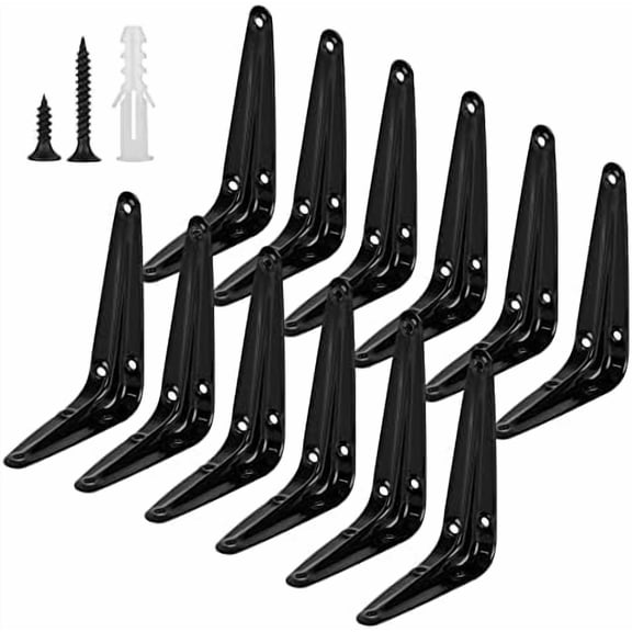 12Pack 4x3 Inch Heavy Duty Black Metal L Shelf Brackets with Screws