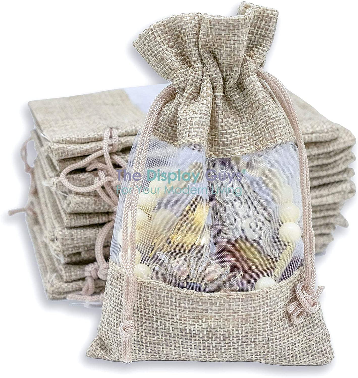12Pack 5X7 Linen Burlap & Sheer Organza Gift Bag With Drawstring Party ...