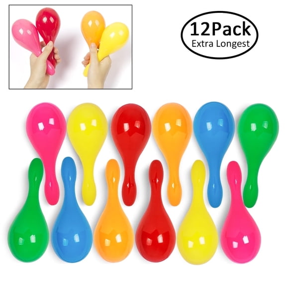 12Pack 6" Mexican Maracas Colorful Baby Noisemaker Toys for Cinco de Mayo, Birthday, Fiesta Decorations