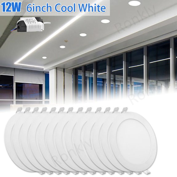12Pack 6Inch LED Ceiling Lights Ultra-Thin Recessed Retrofits Kit 6000K Daylight