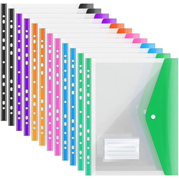 12Pack A4 Plastic File Folder,Expandable A4 Expandable Punched Pockets for A4 Folders12L1221