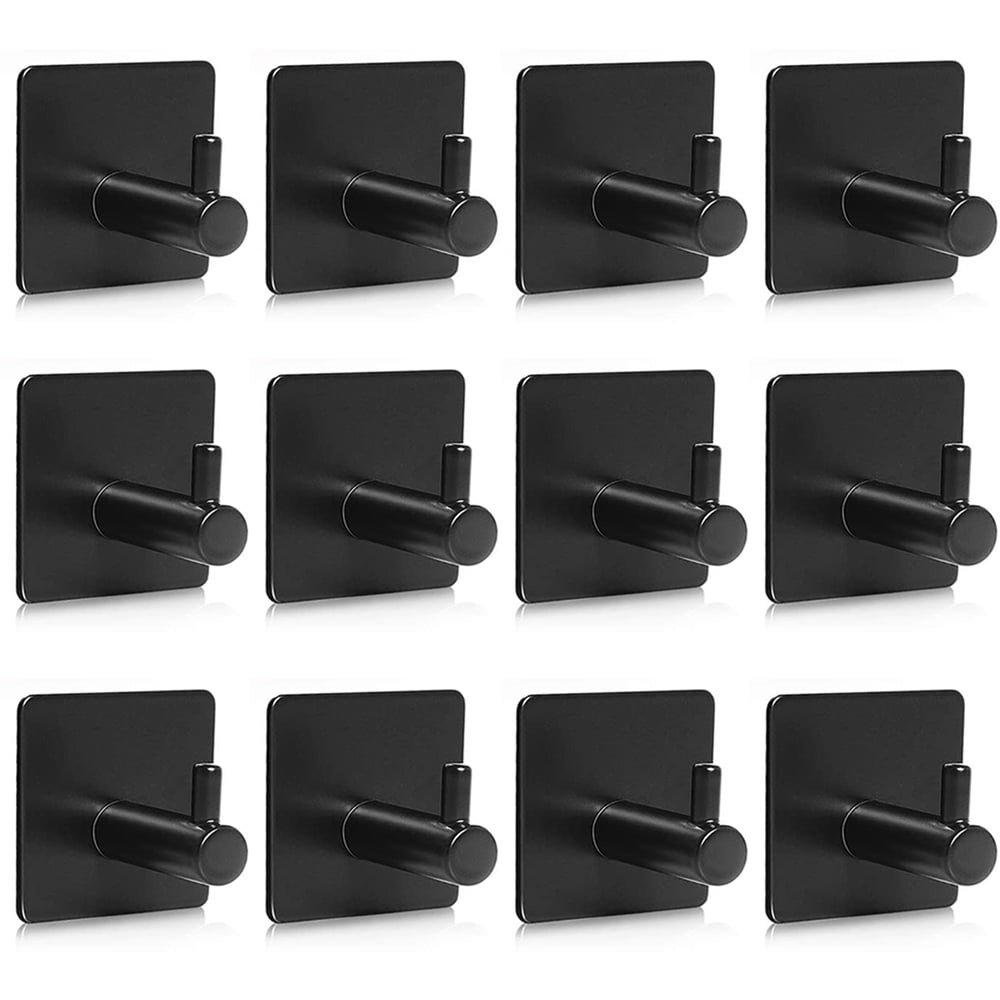 12Pack Adhesive Hooks - Towel Hanger Stainless Steel Bathroom Heavy ...