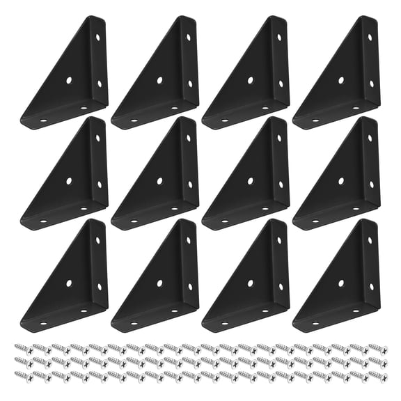 12Pack Angle Corner Brackets 65x19x65mm Braces Joining Support with Screws (Black)