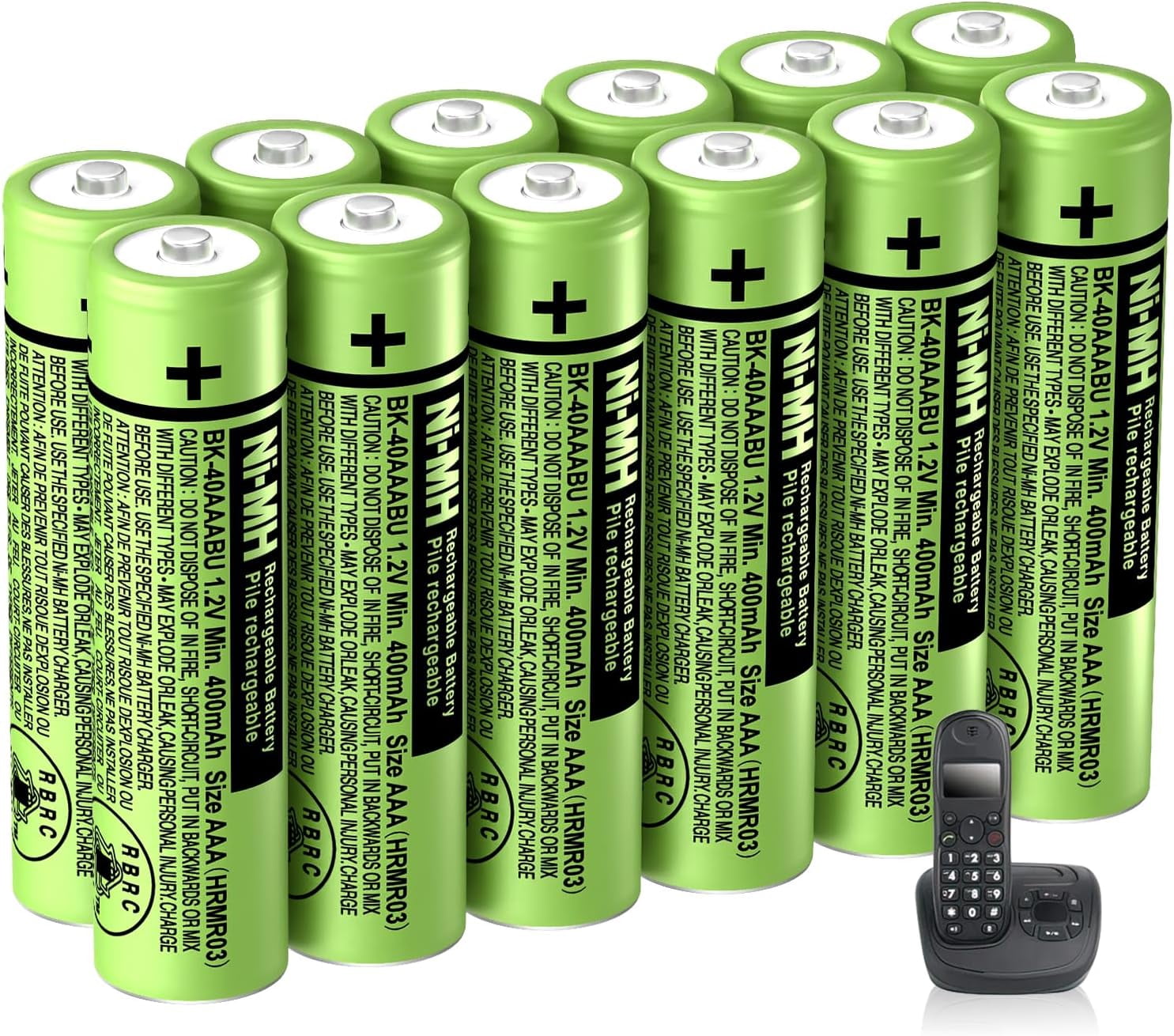 12Pack BK-40AAABU Ni-MH AAA Rechargeable Batteries 1.2V AAA Ni-MH Rechargeable Batteries 400mah for Panasonic Cordless Phones, Remote Controls, Electronics