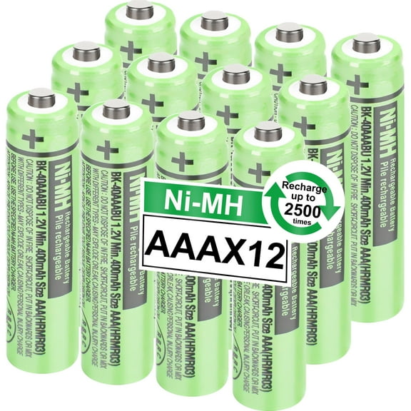 12Pack BK-40AAABU Ni-MH AAA Rechargeable Batteries 400mah AAA Ni-MH Rechargeable Batteries 1.2V for Panasonic Cordless Phones, Remote Controls, Electronics