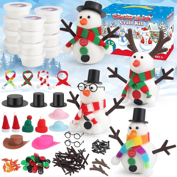 12Pack Build a Snowman Kit Snowman Crafts for Kids, Molding Clay Snowman Building Kit, Christmas Stocking Stuffers for Kids and Adults, Christmas Ornament Gift