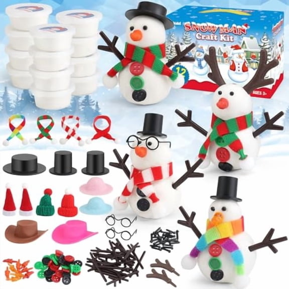 12Pack Build a Snowman Kit Snowman Crafts for Kids,Molding Clay Snowman Building Kit,Christmas Stocking Stuffers for Kids and Adults,Christmas Ornament Gift