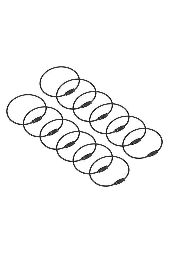 12Pack Cable Key Rings, 6-inch(155mm) Wire Keychain Twist Loops, Black