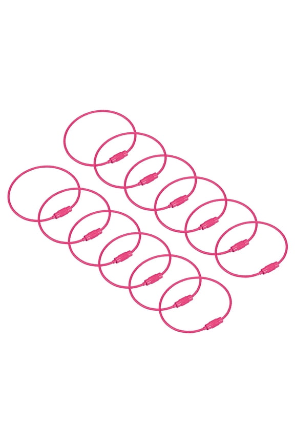 12Pack Cable Key Rings, 6-inch(155mm) Wire Keychain Twist Loops, Rose Red