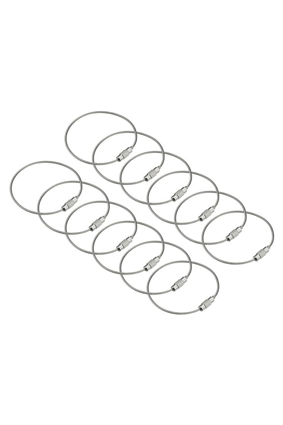 12Pack Cable Key Rings, 6inch(155mm) Wire Keychain Twist Loops, Silver