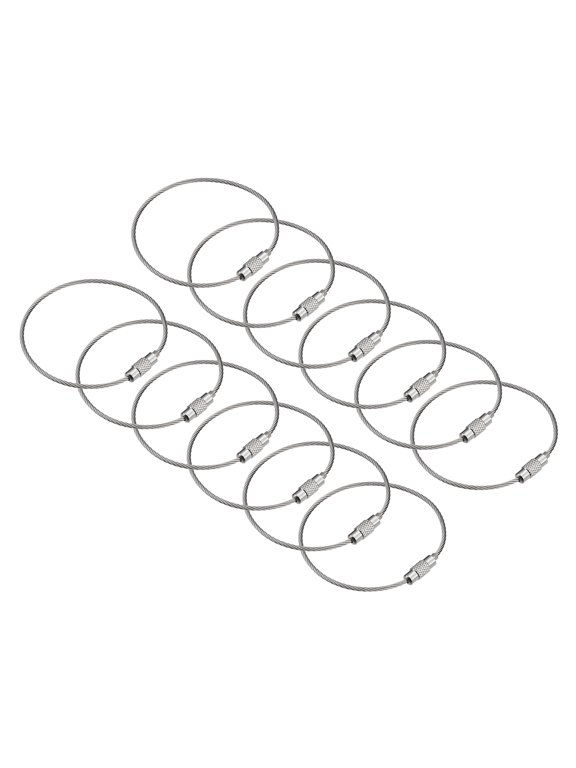 12Pack Cable Key Rings, 6inch(155mm) Wire Keychain Twist Loops, Silver