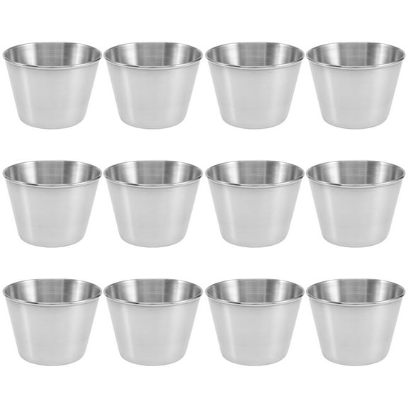 12Pack Commercial Grade Stainless Steel Dipping Sauce Cups, Small Ramekin Portion Condiment Containers