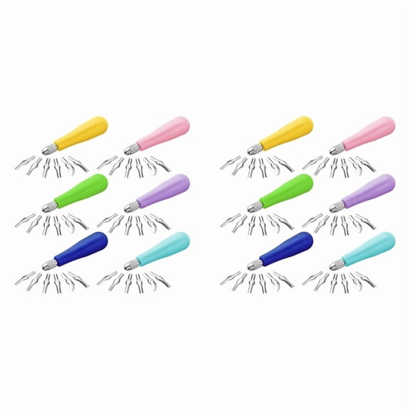 12Pack Craft Linoleum Cutter Kit Carving Tools Assortment Linocut Tools Block Cutters for Block Printing, Assorted Color,2 set x linoleum carving tools