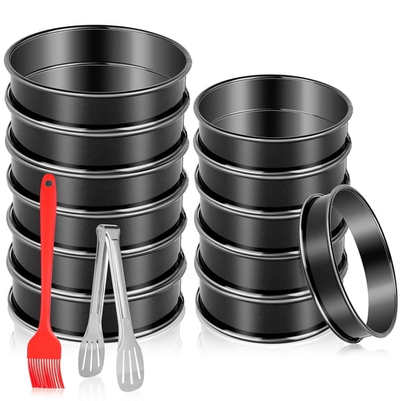 12Pack Crumpet Rings - 4 Inch+3.35 Inch NONSTICK English Muffin Rings - Upgrade Double Rolled Stainless Steel Tart Rings，Round Metal Cooking Pastry Ring Molds for Baking，Black