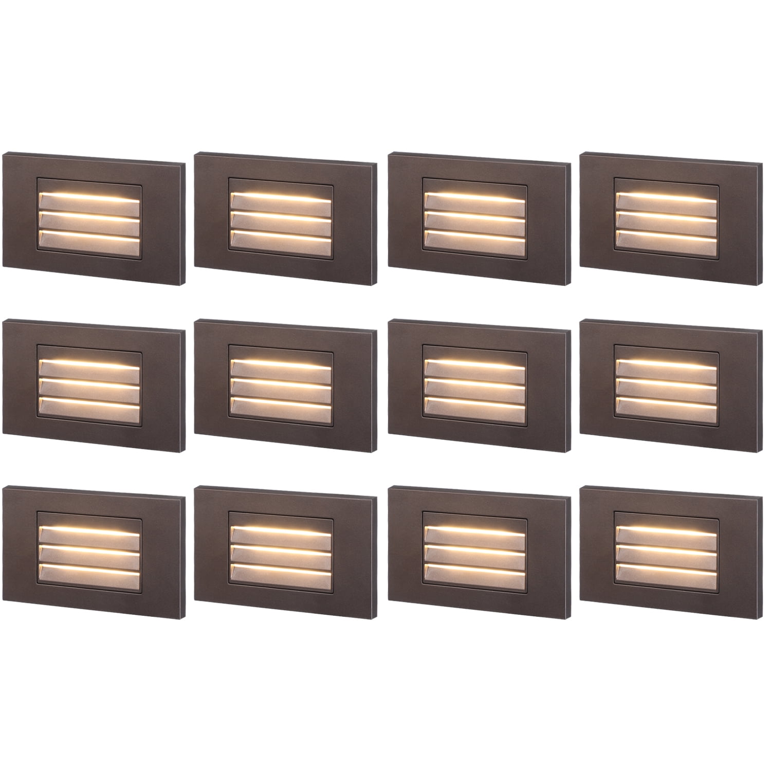 12Pack Dimmable LED Step Light 3000K Warm White IP65 Waterproof for