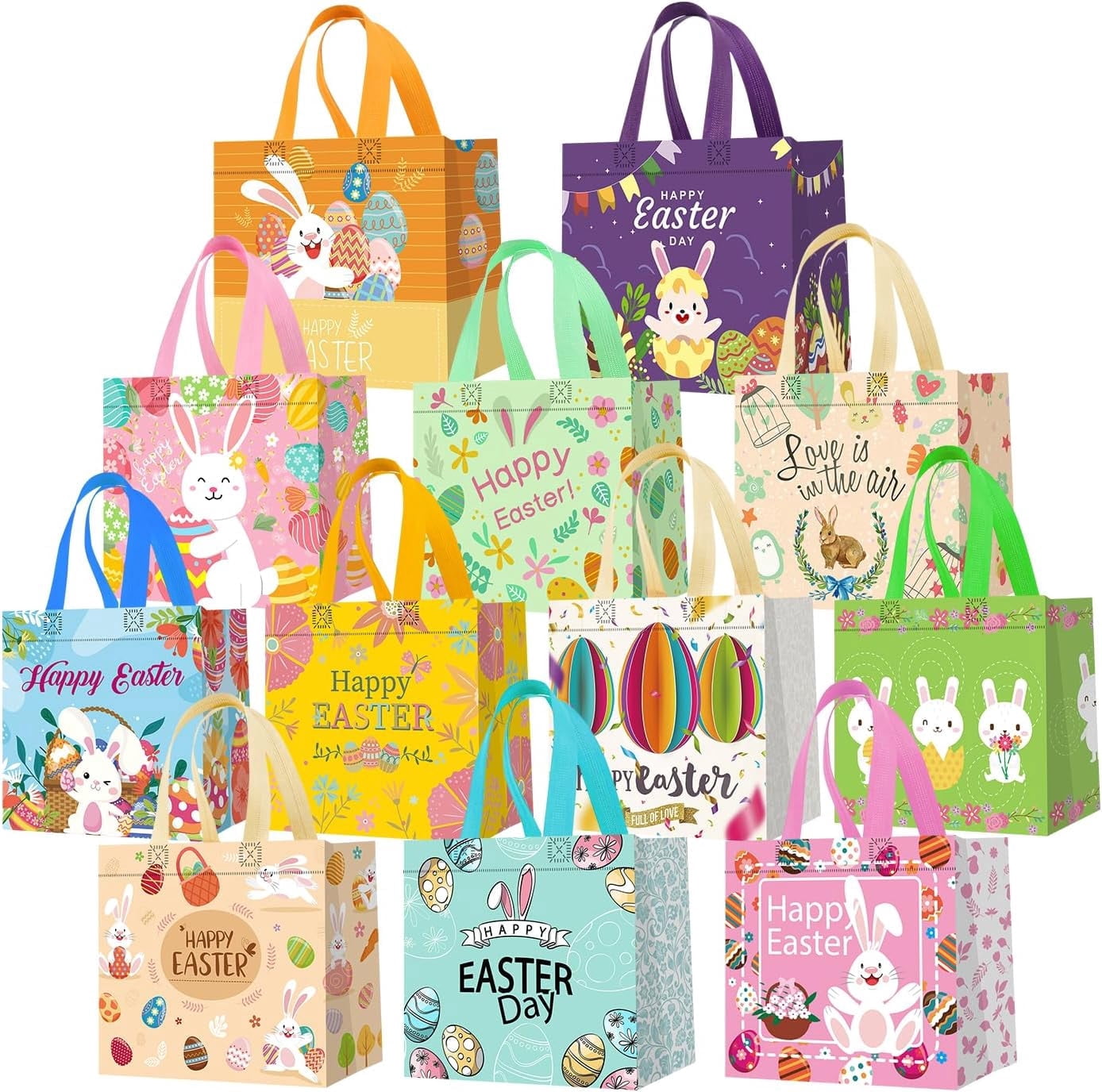12Pack Easter Bags with Handles for Kids, Bunny Carrot Chick Easter Egg ...