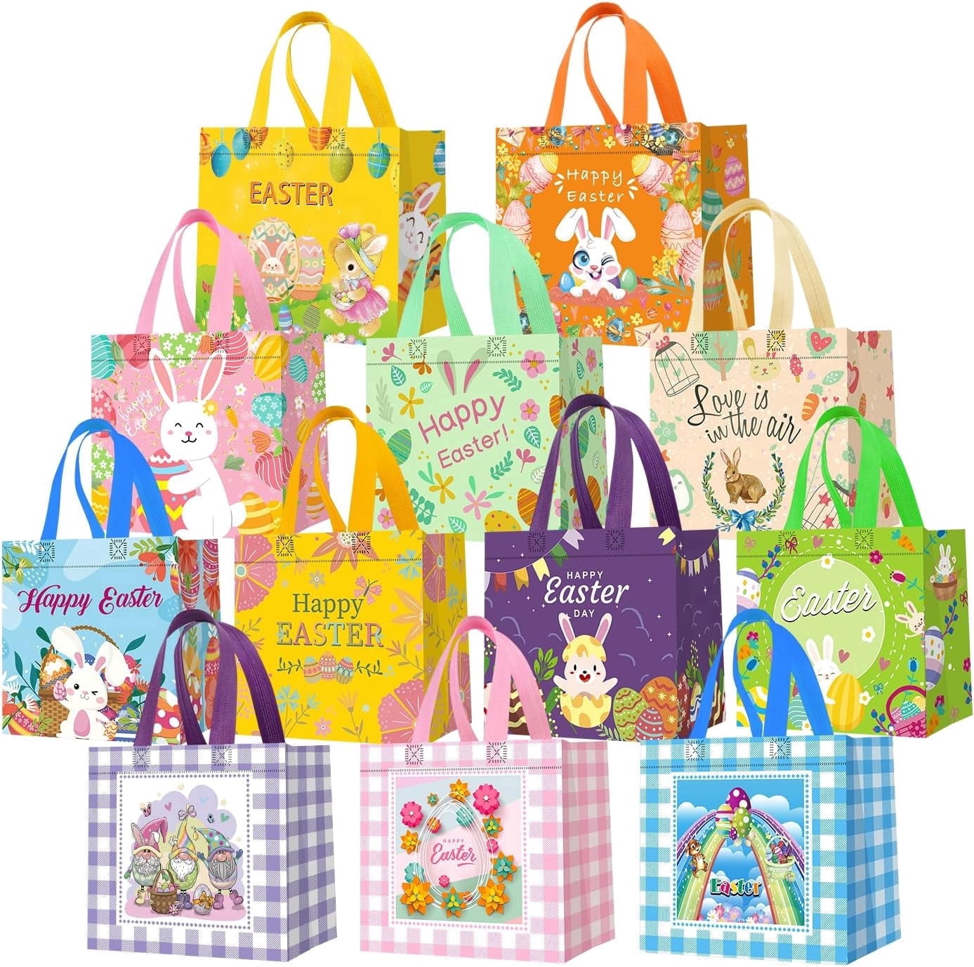 DECHISY, Easter Egg Hunt Bags with Handles, 8.3x7.9x5.9 inch, 12 Pack ...