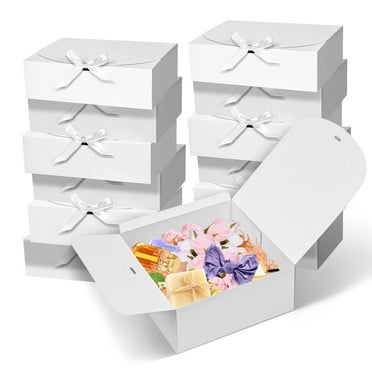 12Pack Gift Boxes, 10x10x4 Inches Bridesmaid Proposal Box, White Boxes for Gifts, Paper Gift Box with Ribbon