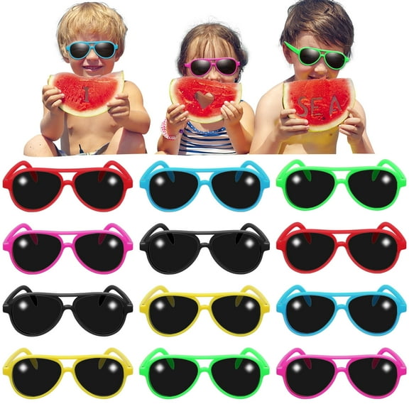 12Pack Kids Sunglasses Bulk, Neon Colors Sunglasses UV Protection for Beach Pool Party Favors Goody Bag Filler Sunglasses Party Favors