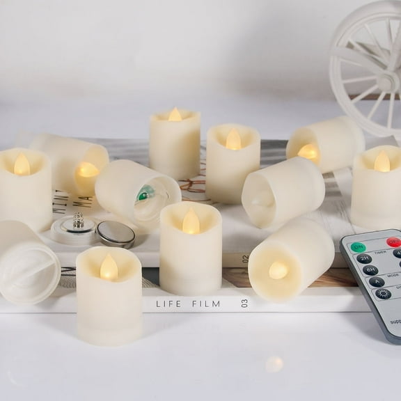 12Pack LED Flameless Votive Candles Tea Lights with Remote with Timer Realistic Flickering Tealights - Holiday Decoration 1.8"