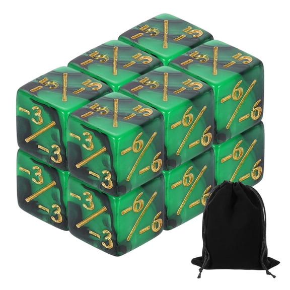 12Pack Magic Dice Counters, Acrylic D6 Life Counter Token Dice Set, Green & Black