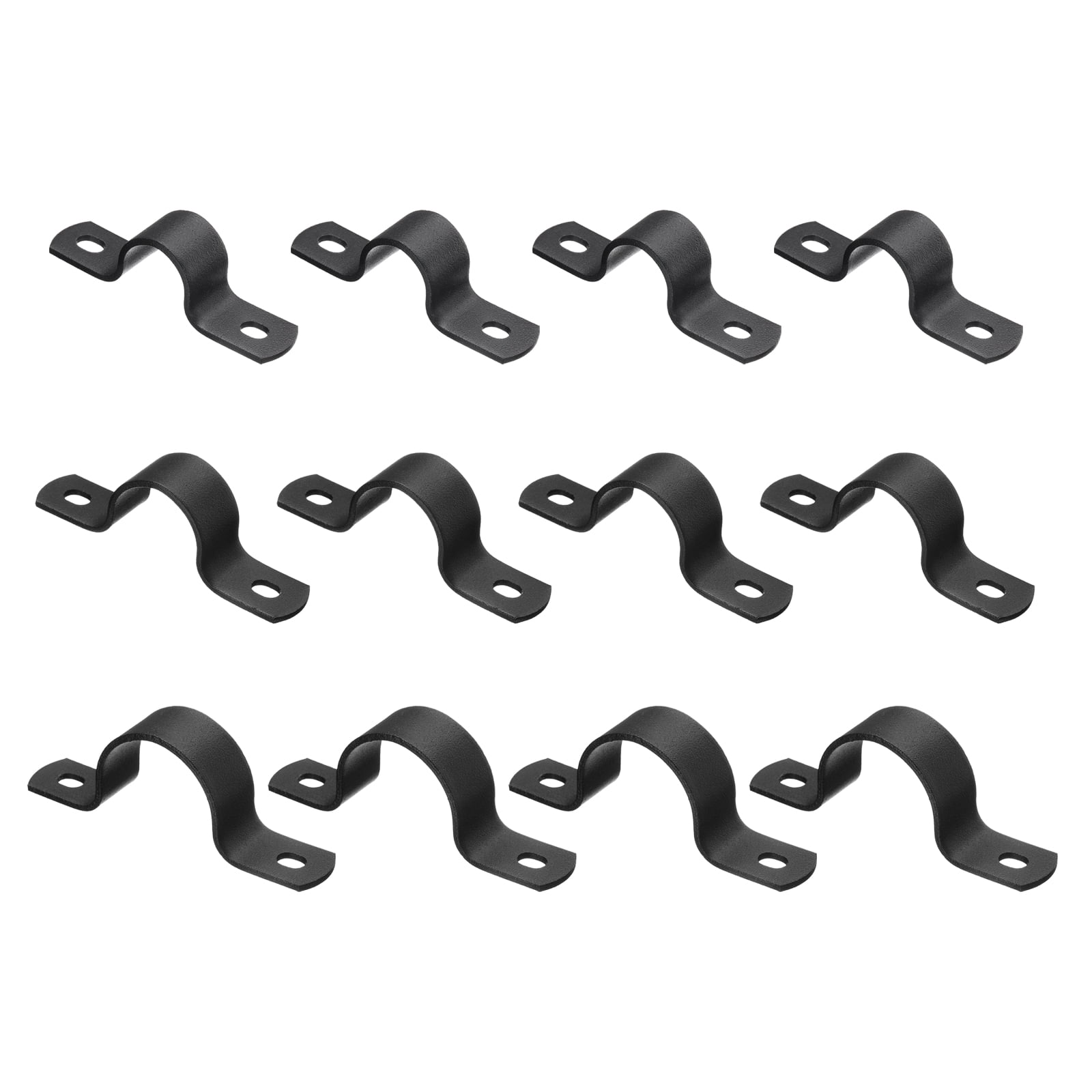 12Pack Metal Pipe Clamps, 3 Sizes Carbon Steel Two Hole Strap U Bracket Tube Clip Conduit Clamps for Pipe Fixing Wire Cord Installation Decorating, Black (1/2", 3/4", 1")