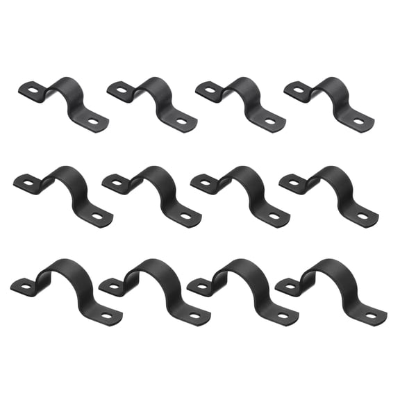 12Pack Metal Pipe Clamps, 3 Sizes Carbon Steel Two Hole Strap U Bracket Tube Clip Conduit Clamps for Pipe Fixing Wire Cord Installation Decorating, Black (1/2", 3/4", 1")
