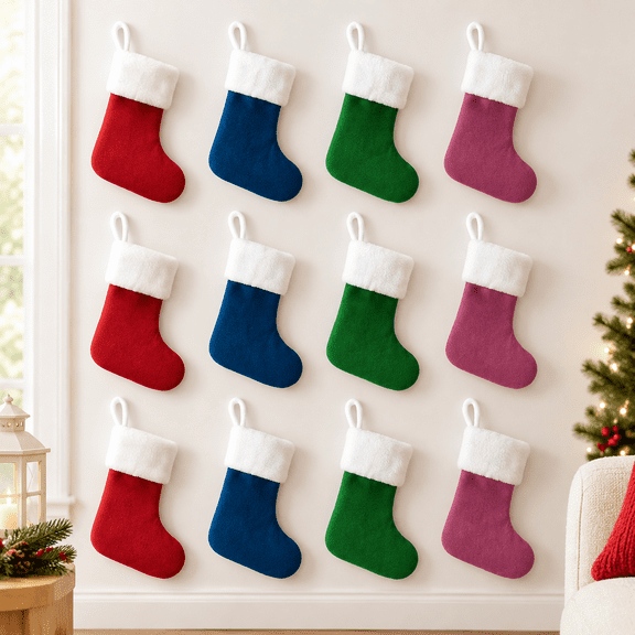 12Pack Mini Christmas Stockings 7" Traditional Xmas Stocking for Family Holiday Party Decor and Xmas Tree Fireplace Merry Christmas Ornament Gifts(Multi-Mini)