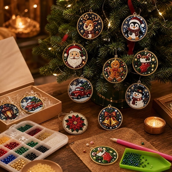 12Pack Mixed Christmas Character Diamond Art Kits for Adults,Wooden Ornaments for Christmas Tree