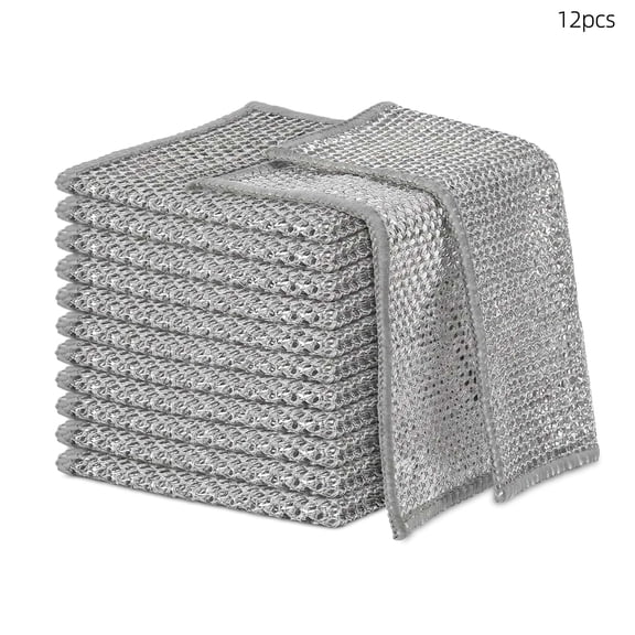 12 Pack Wire Dishwashing Cloths, Non Scratch Metal Scrubbing Rags Reusable for Kitchen Stove Cleaning