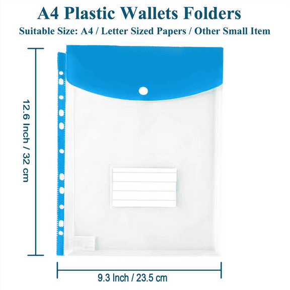 12Pack Plastic Envelopes, Binder Pockets for 3/4/11 Ring Binder,Expandable Document Organizer with Snap Button and Label