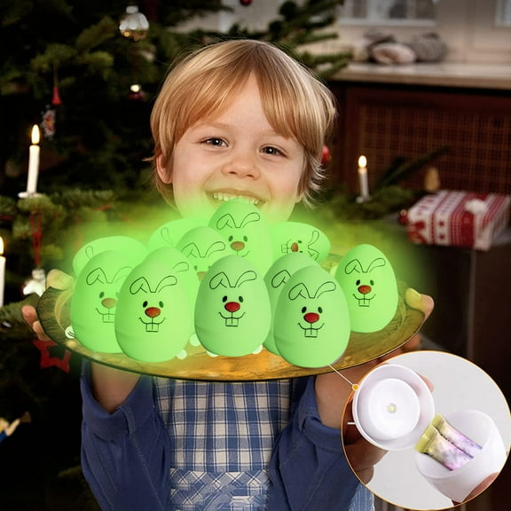 12Pcs Prefilled Easter Eggs LED Light Up Finger Lights, Warm Green Easter Basket Stuffers Toy for Boys Girls Kids, Easter Egg Hunt, Easter Eggs Fillers, Classroom Prize