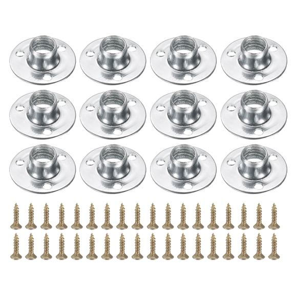 12Pack Round Base T-Nuts, M10 3 Holes Iron Plate Nut, 8.2mm Height, Silver