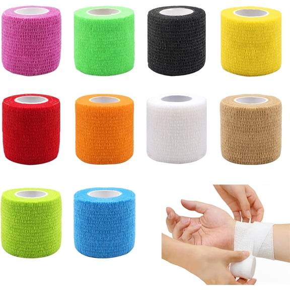 12Pack Self-Adhesive Wrap Bandages,Bexikou Sports Tape |Elastic Self-Adhesive Tape|Breathable Wrap Tape|Cohesive Bandage 2” x 5 Yards for Sports, Wrist, Ankle