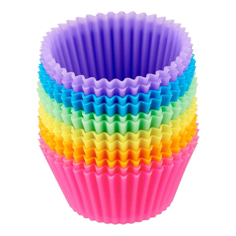 Shenmeida 12Pcs Silicone Mini Reusable Muffin Baking Cup Small Cupcake  Holders Random Color Silicone Cupcake Liners Pastry Dessert Cups 