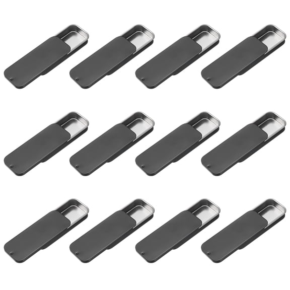 12Pack Slide Top Tin Containers, 3"x1"x0.4" Mini Metal Empty Tins Box with Sliding Lids, Black