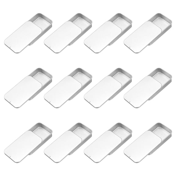 12Pack Slide Top Tin Containers, 3"x2"x0.6" Mini Metal Empty Tins Box with Sliding Lids, Silver
