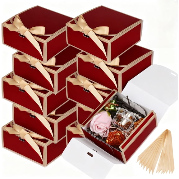 12Pack Small Gift Boxes with Lids, 4.5''x4.5''x2'' Small Boxes for Gifts with Ribbons, Red Gift Boxes for Present, Birthday, Valentine's Day, Mother's Day, Holiday