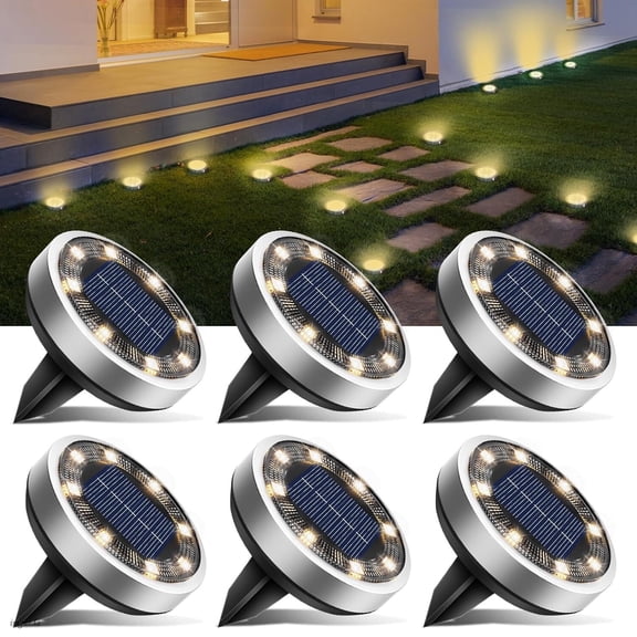 12Pack Solar Ground Lights Outdoor, 8 LED Flat Solar Lights Outdoor Pathway IP65 Waterproof for Garden Pathway Lawn Patio Yard Landscape, Warm White/ Cool White