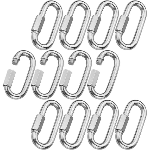 12Pack Stainless Steel Quick Link M8 5/16 Inch Quick Chain Links Connector, Heavy Duty D-Shape Locking Carabiners for Trailer, Swing, Hammocks,