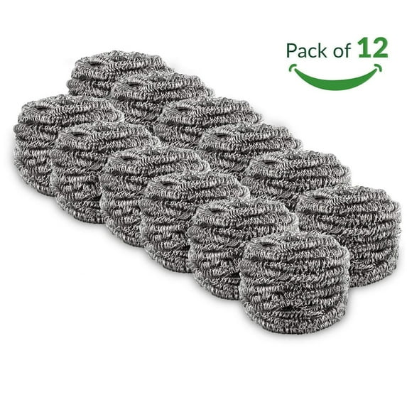 12Pack Stainless Steel Scrubbing Pads, Durable Steel Wool Cleaning Scrub Pads, Scrubbing Scouring Pad, Steel Wool Scrubber for Kitchens, Bathroom and More, 2.75x0.98"